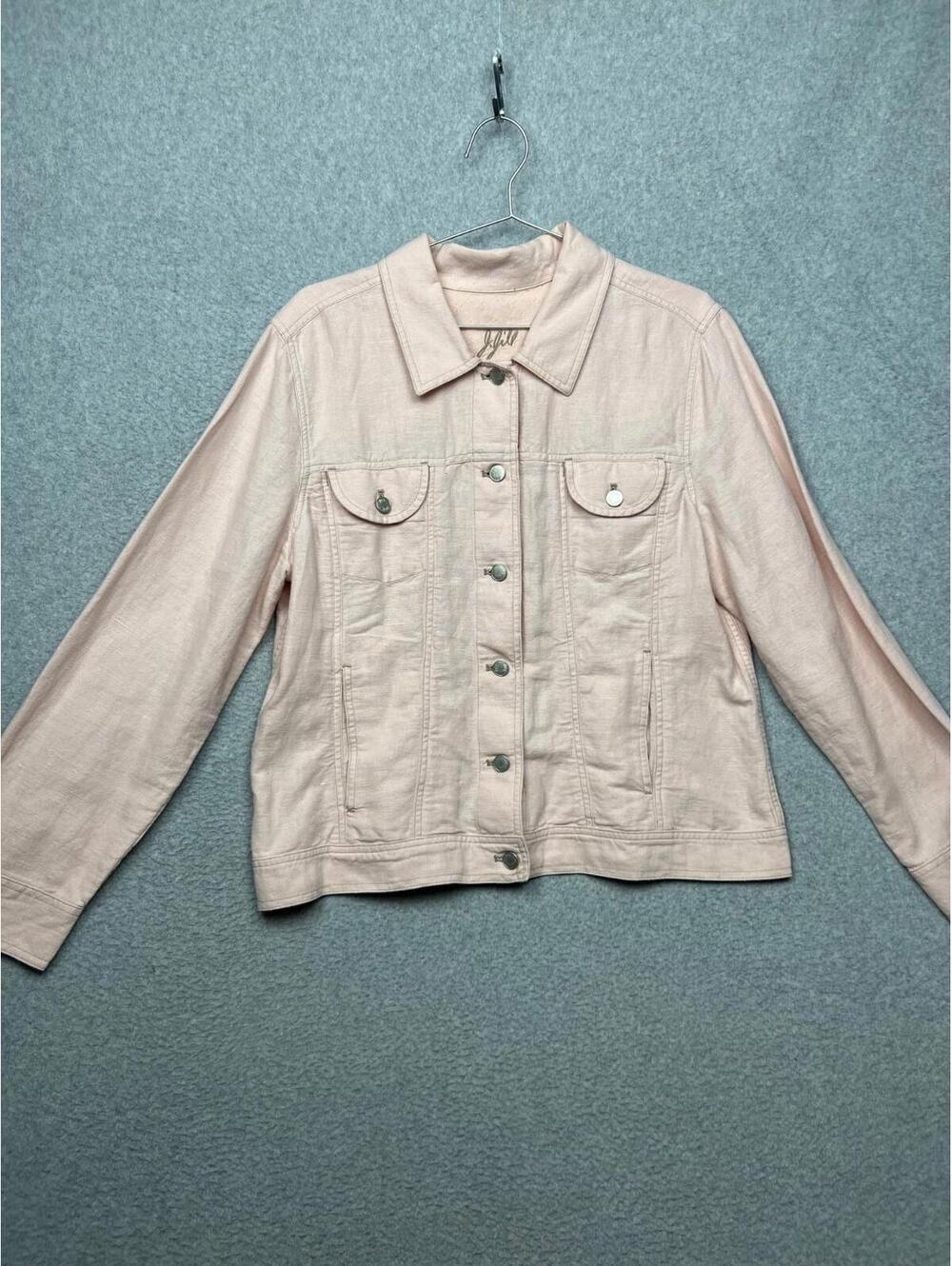 J. Jill Cotton Linen Long Sleeve Blazer Jacket Size L Classic Casual Pink Simple